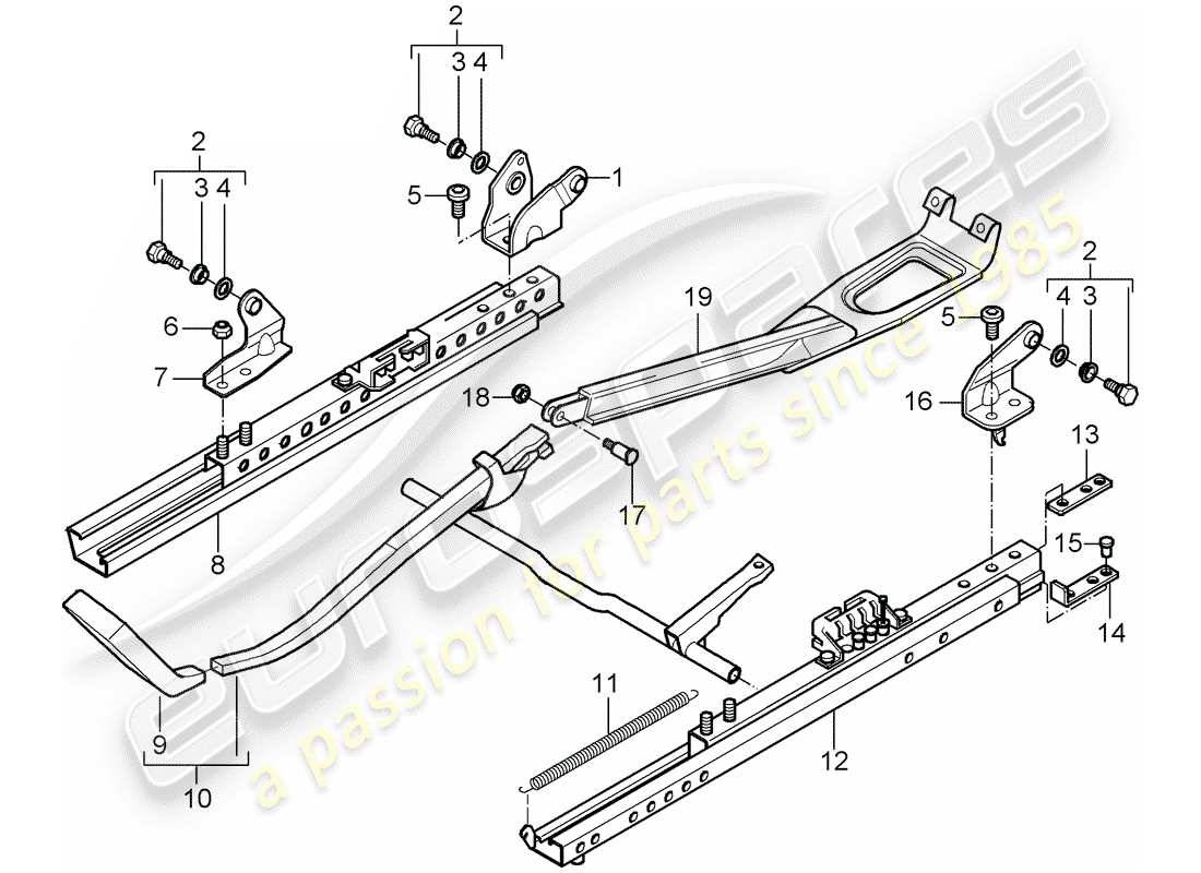 porsche 996 t/gt2 (2002) sports seat - seat frame without hight - adjustment part diagram