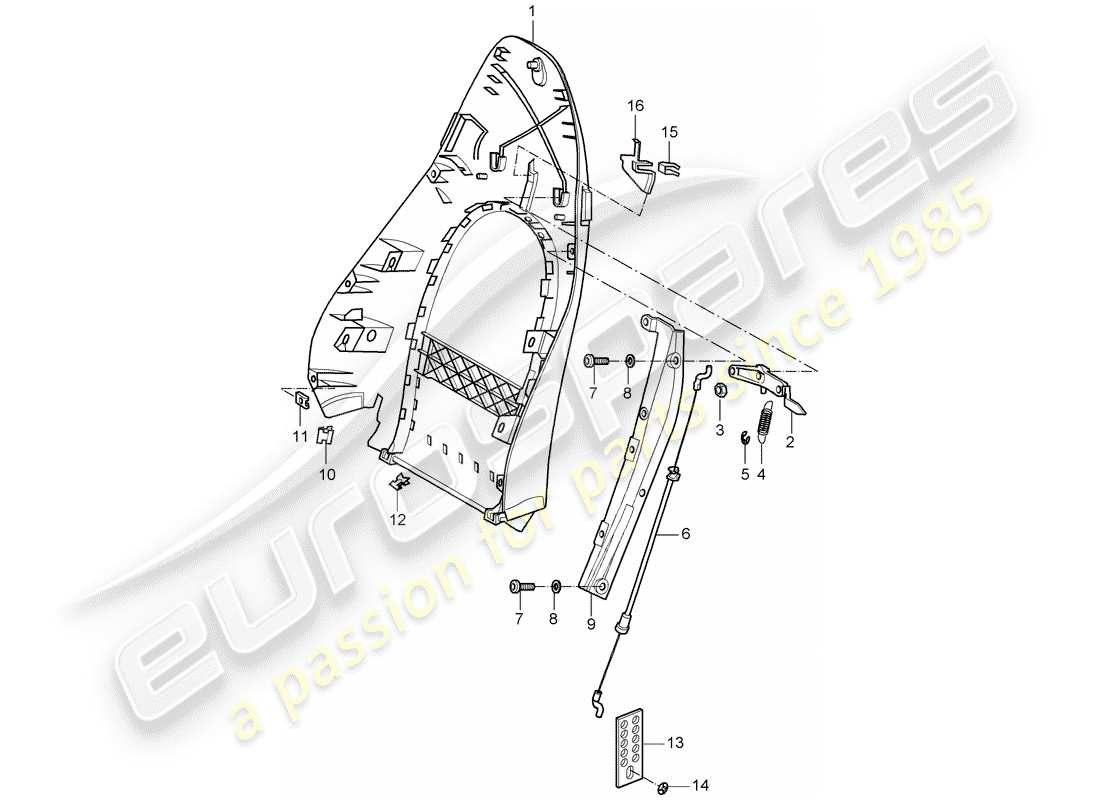 porsche boxster 986 (1997) backrest shell - standard seat - comfort seat part diagram