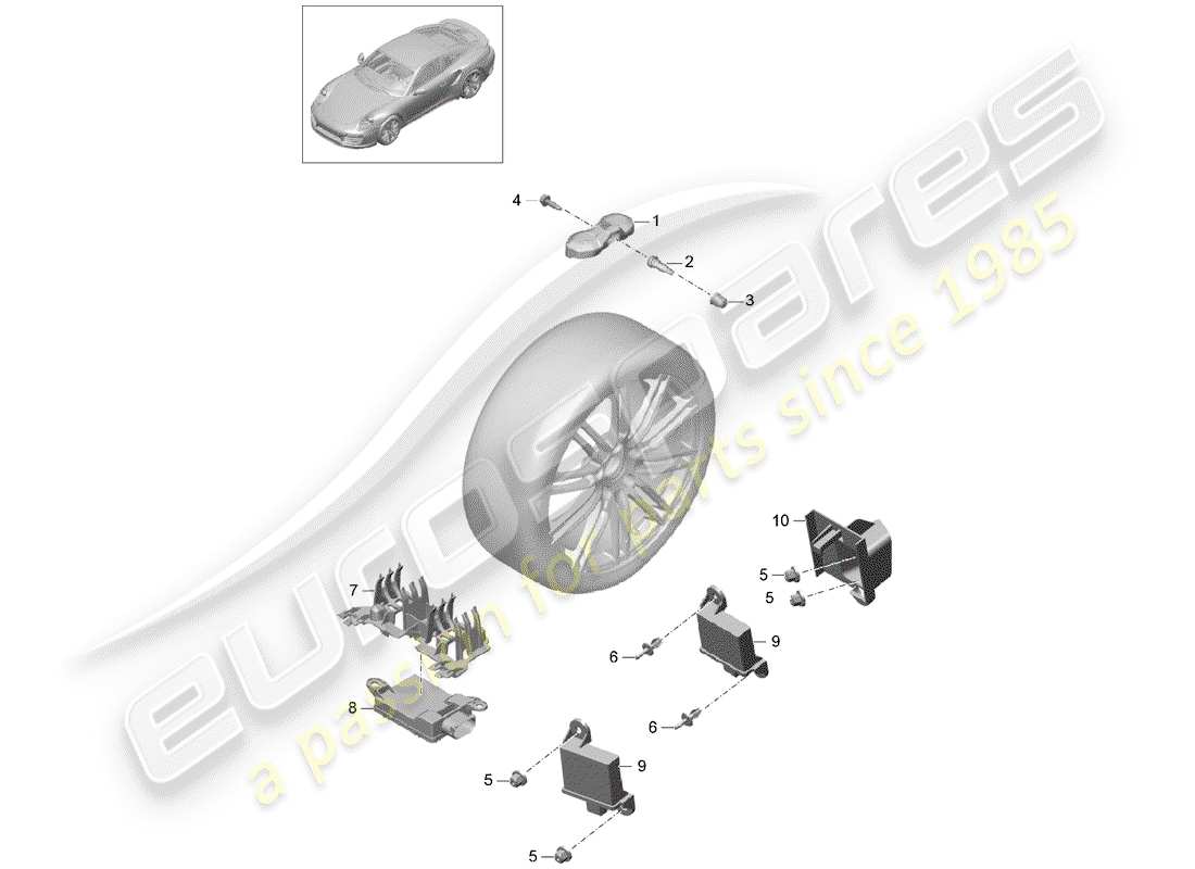 porsche 991 turbo (2015) tire pressure control system parts diagram