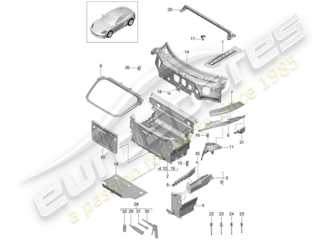porsche 718 cayman (2020) front end parts diagram