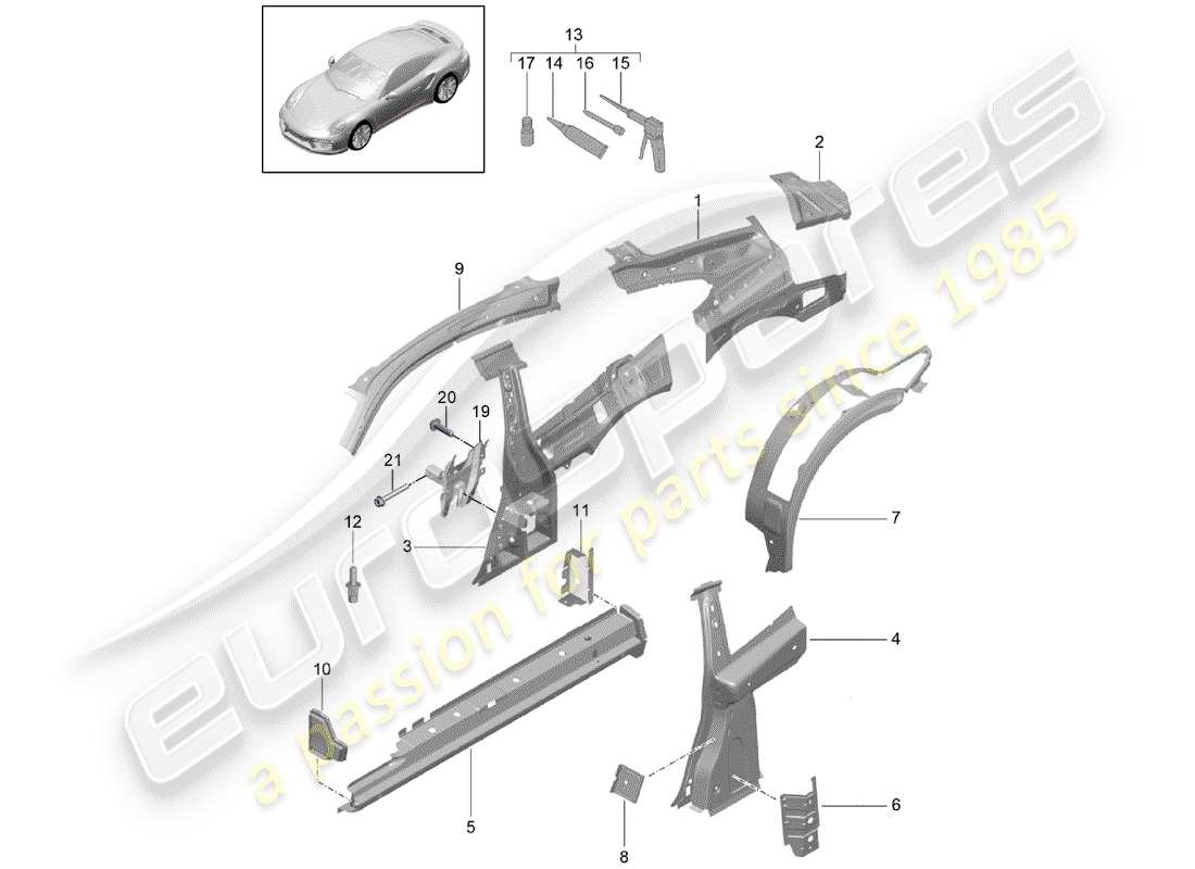 porsche 991 t/gt2rs side panel part diagram