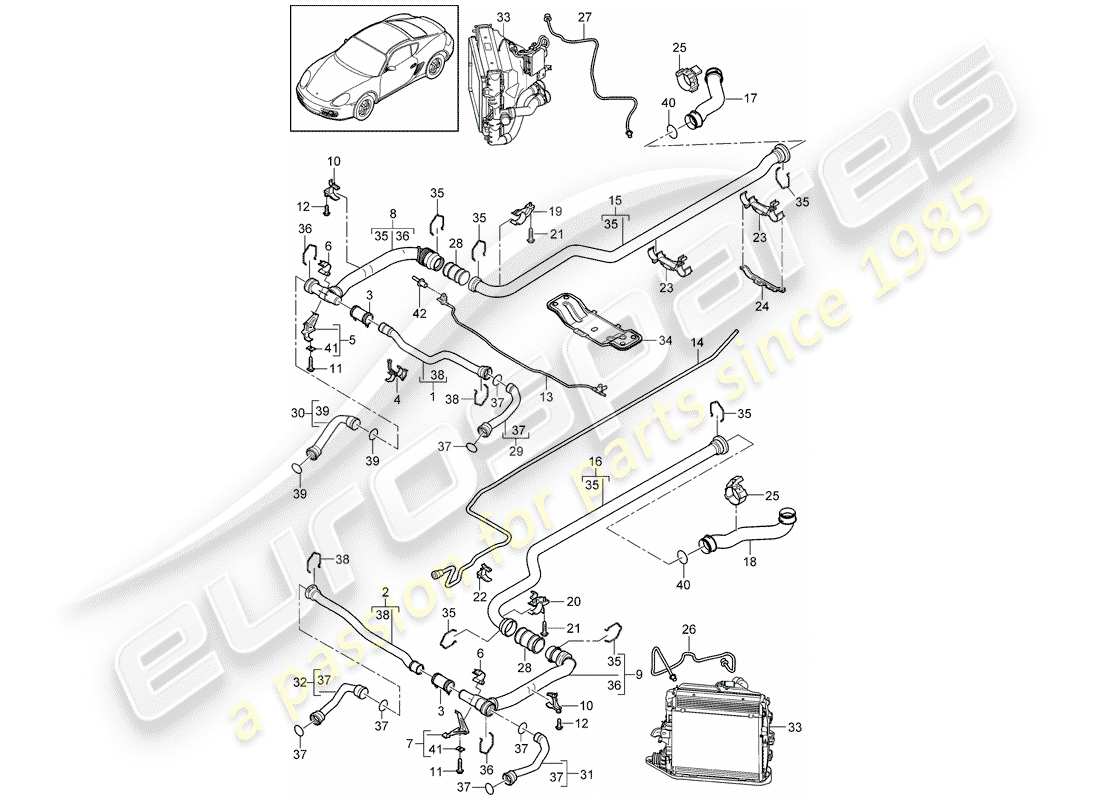 porsche cayman 987 (2010) water cooling 2 parts diagram