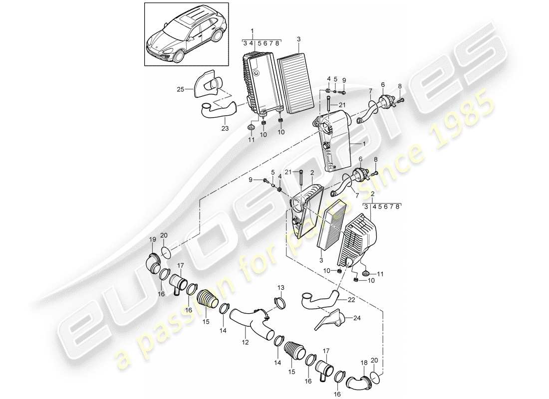 porsche cayenne e2 (2012) air cleaner with connecting part diagram