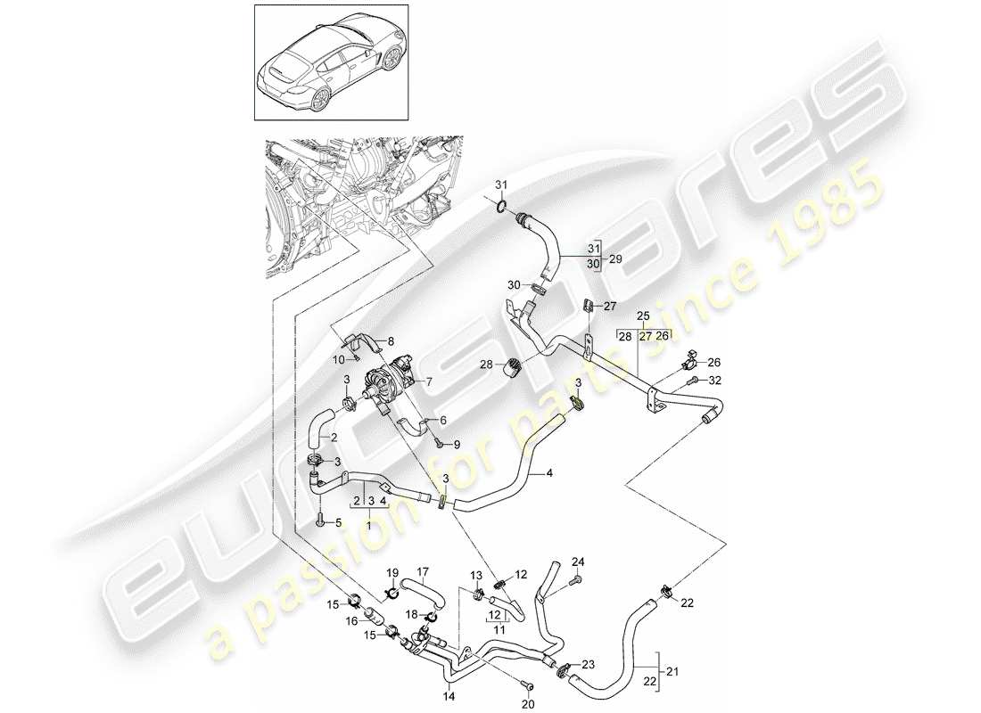 porsche panamera 970 (2016) water cooling part diagram