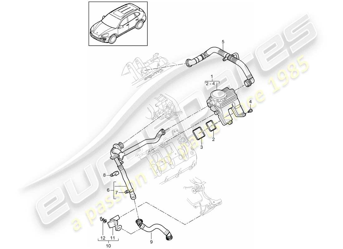 porsche cayenne e2 (2012) crankcase breather part diagram