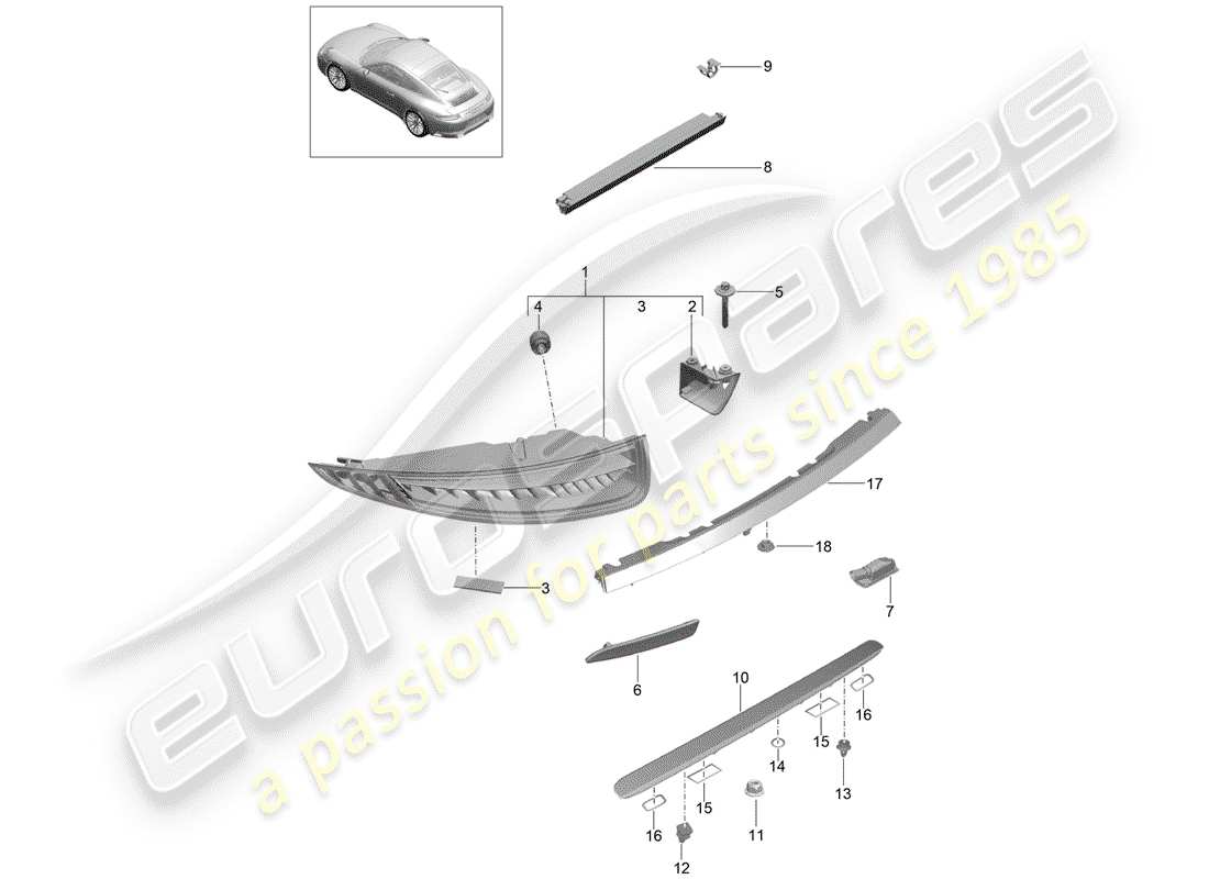 porsche 991 gen. 2 (2018) rear light part diagram