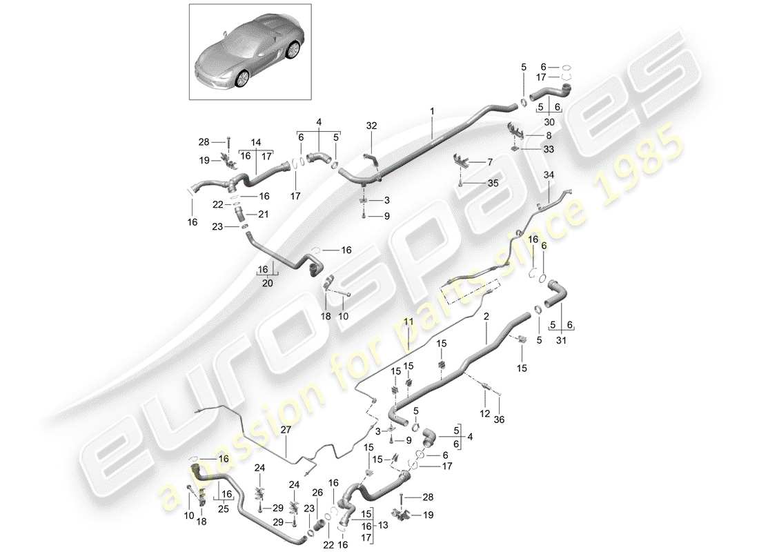 porsche 2016 water cooling 1 parts diagram