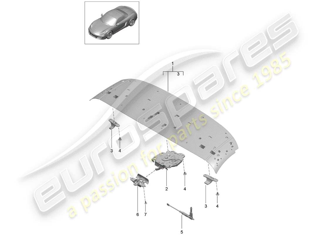 porsche boxster 981 (2016) top frame part diagram