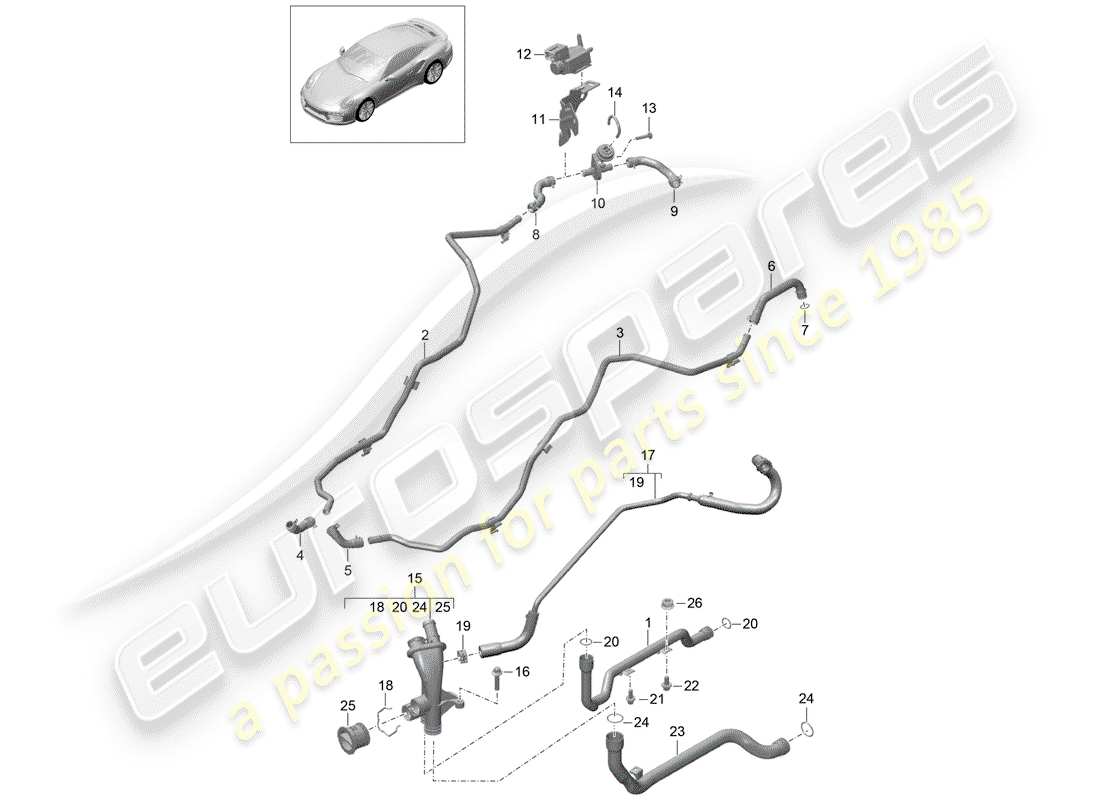 porsche 991 t/gt2rs water pipe part diagram