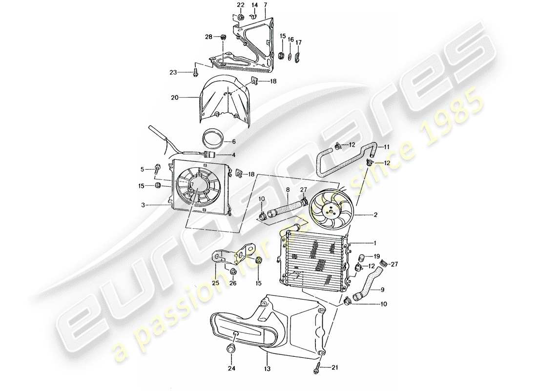 porsche boxster 986 (1997) water cooling part diagram