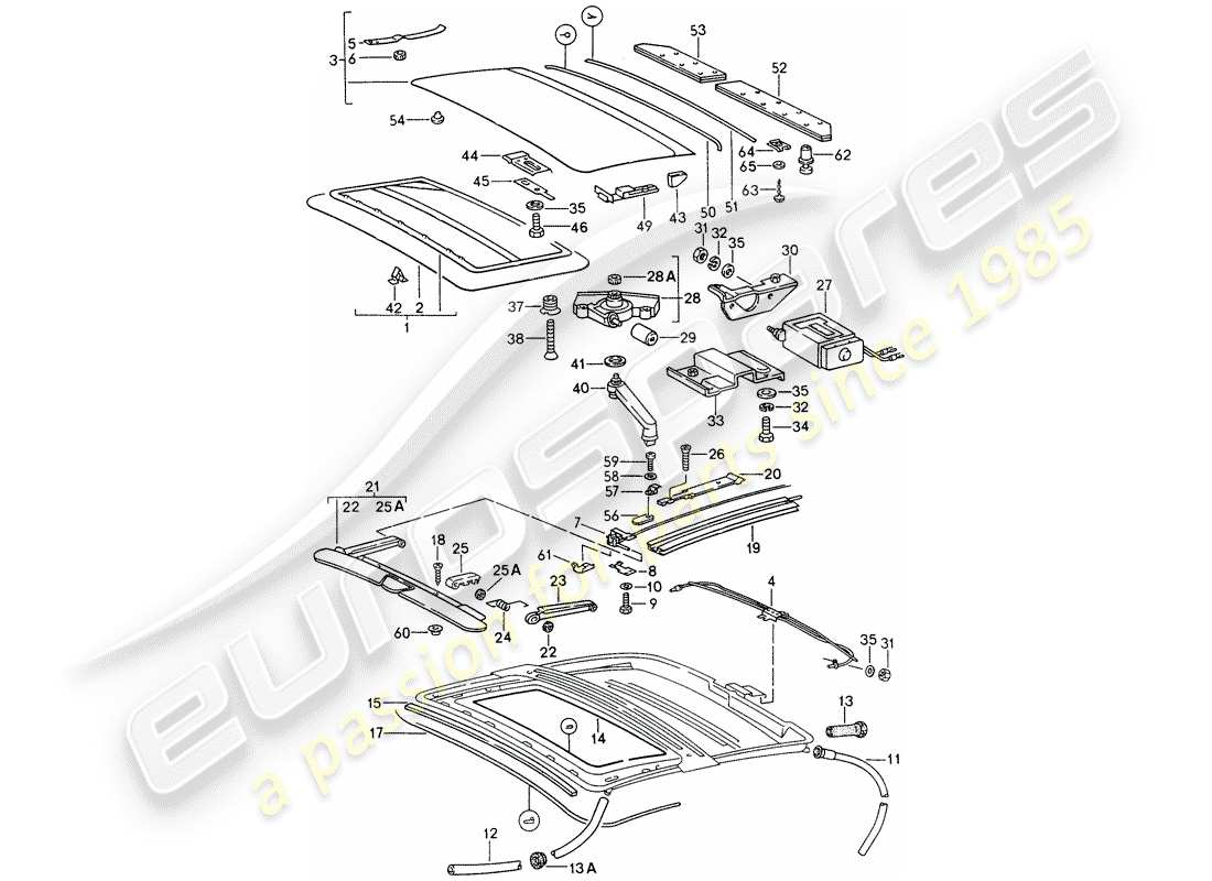 porsche 993 (1996) sunroof part diagram