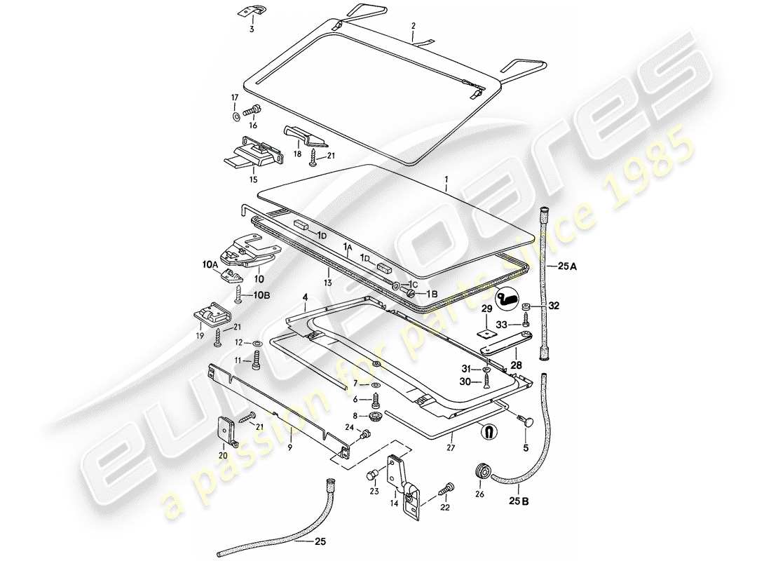 porsche 924 (1977) lifting roof parts diagram