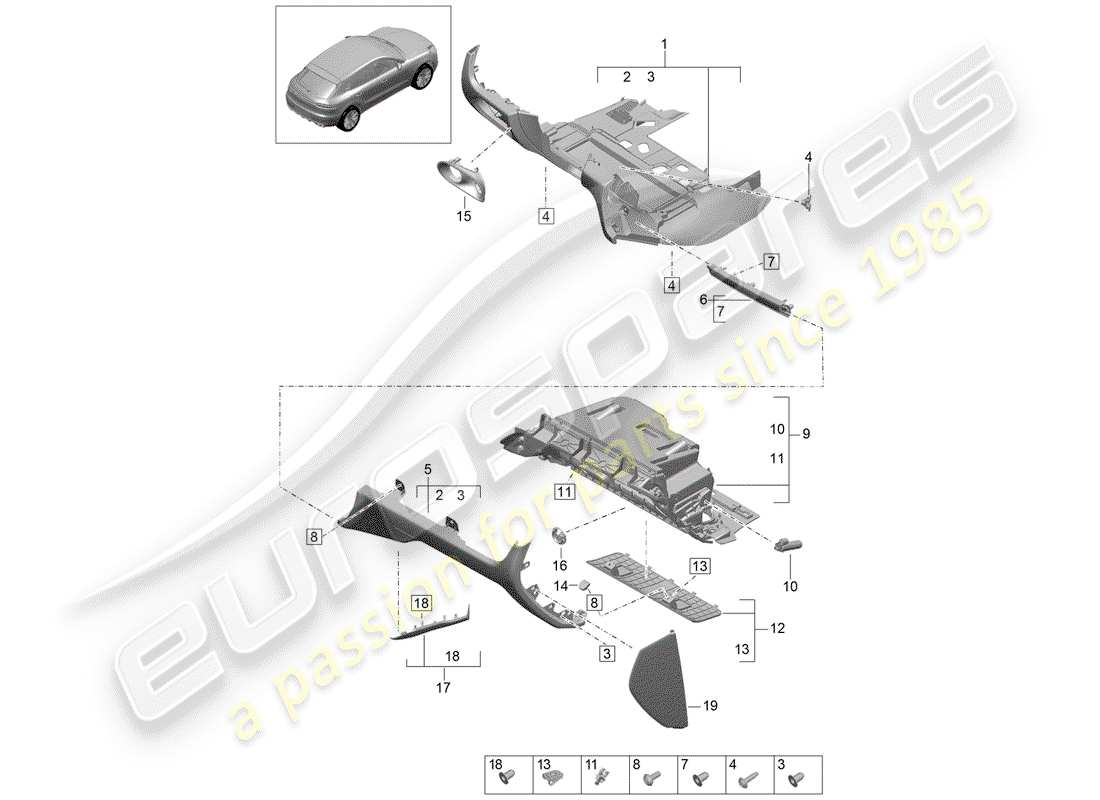 porsche macan (2020) glove box part diagram