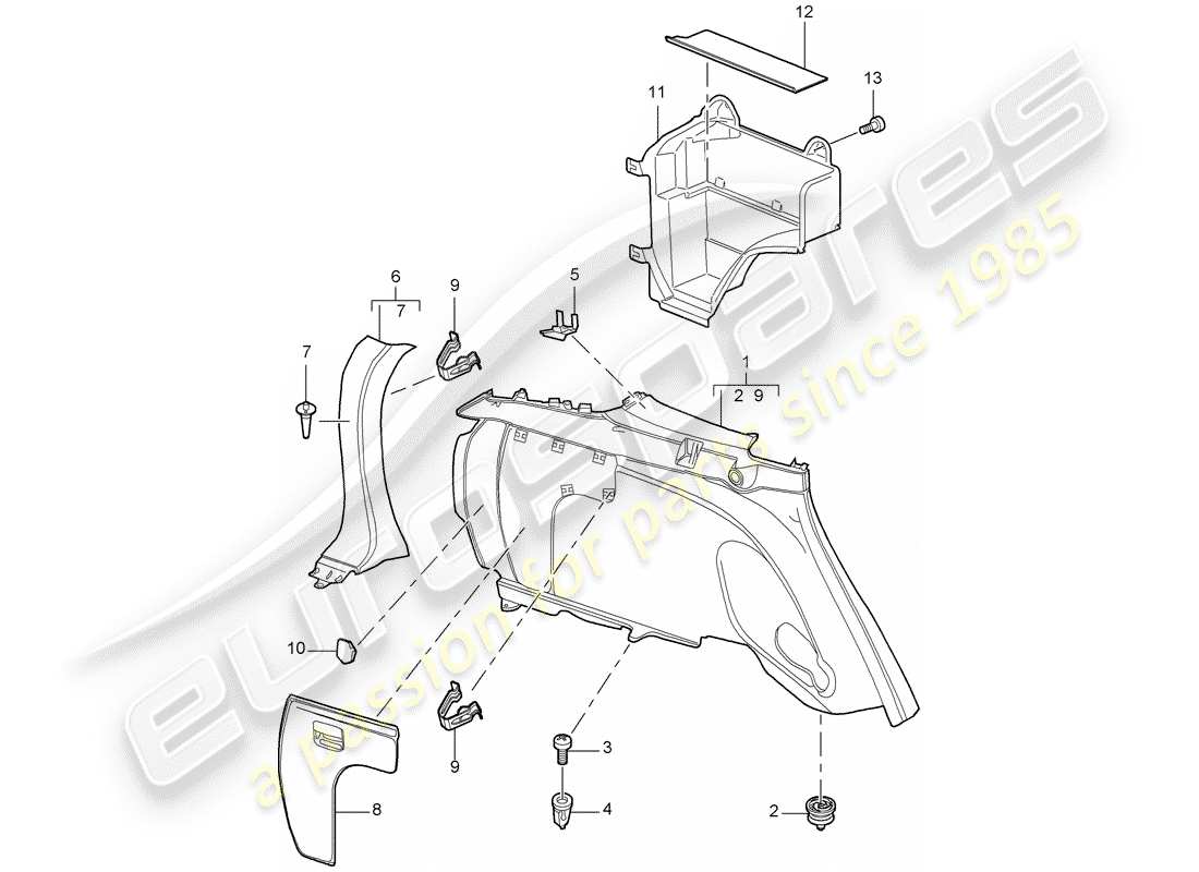 porsche cayenne (2008) side trim panel part diagram