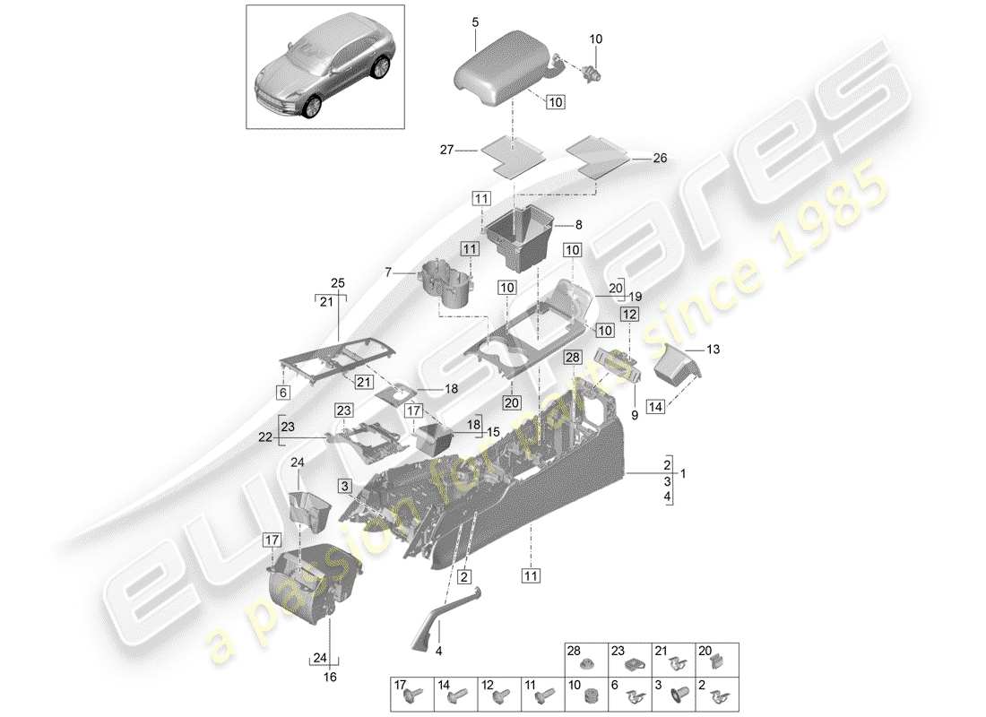 porsche macan (2020) center console part diagram