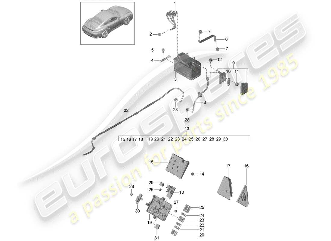 porsche 991 turbo (2019) battery parts diagram