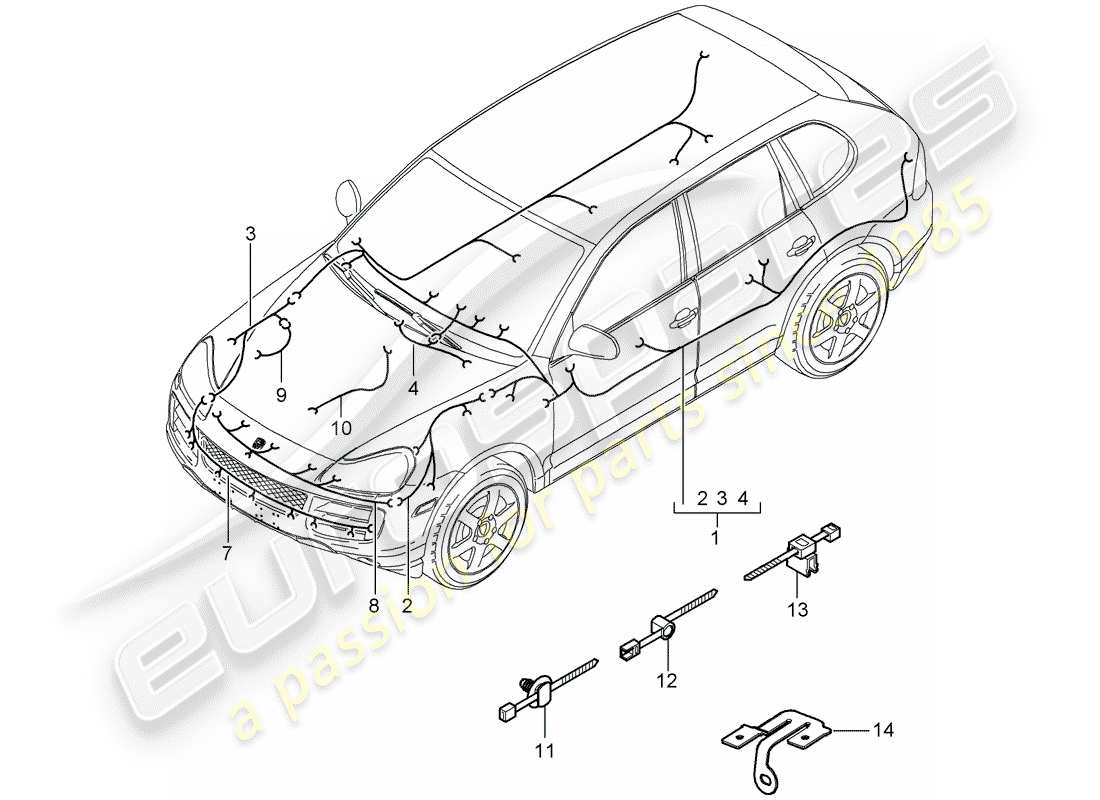 porsche cayenne (2010) wiring harnesses part diagram