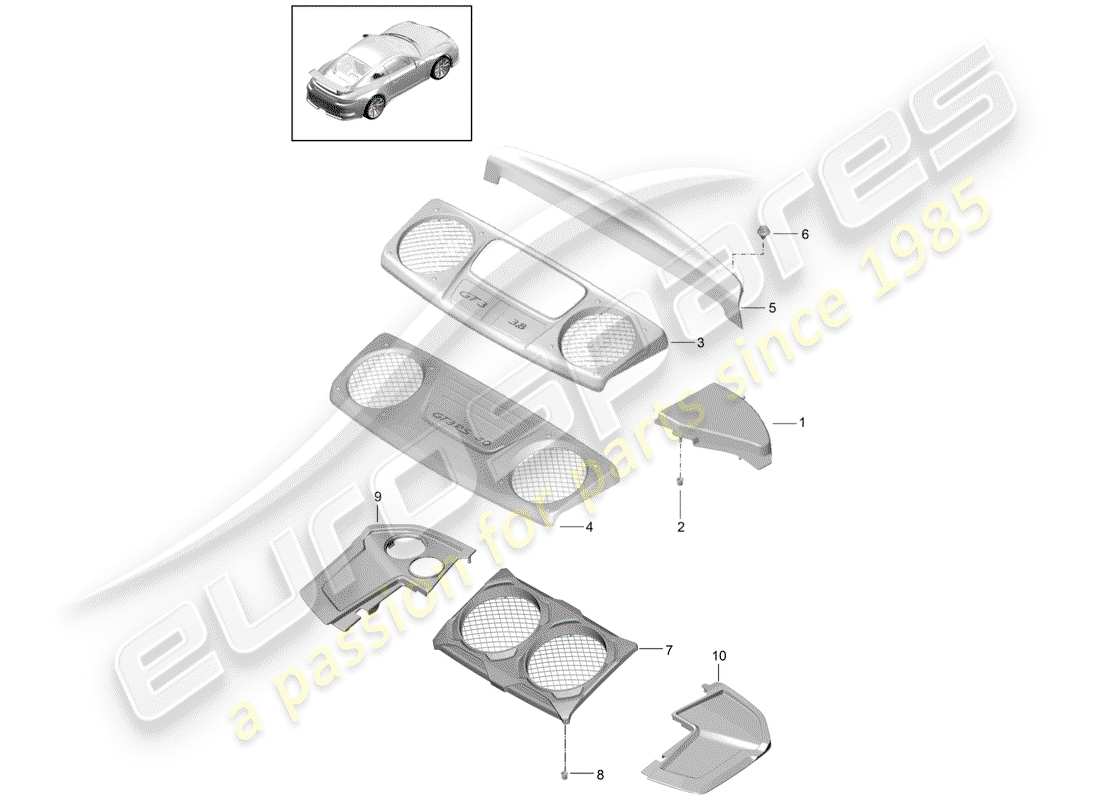 porsche 991r/gt3/rs (2019) lining part diagram