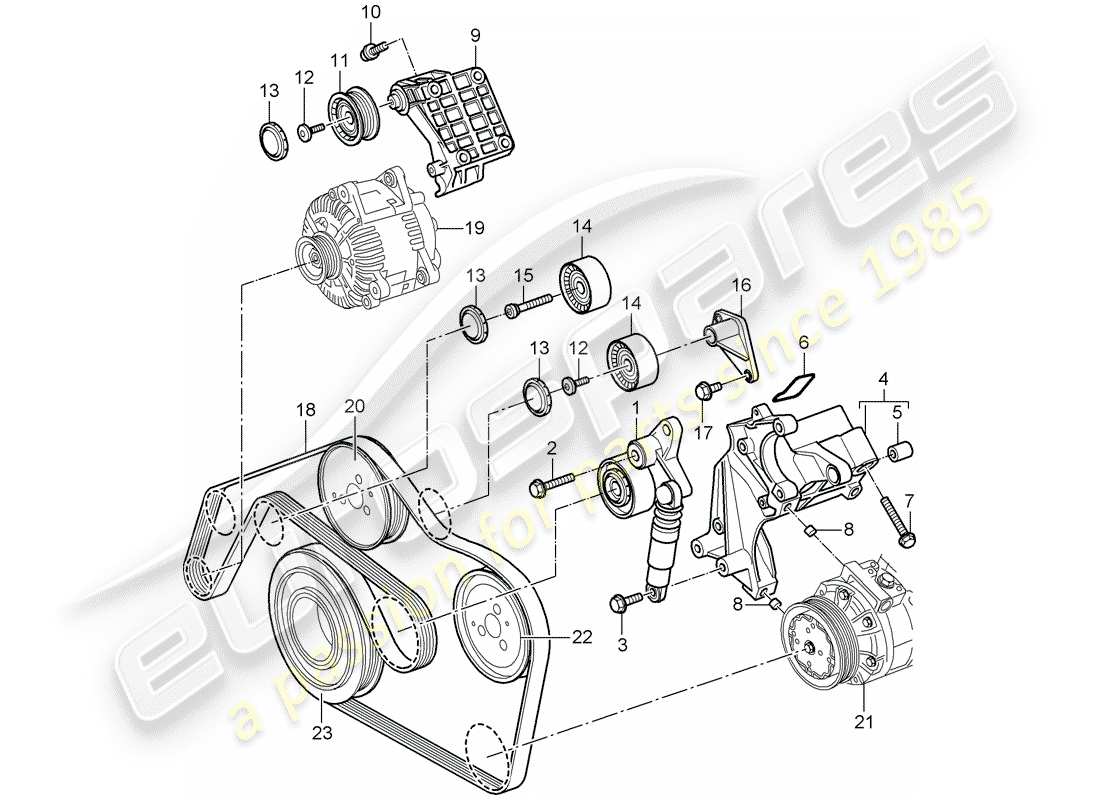 porsche cayenne (2009) belt tensioner part diagram