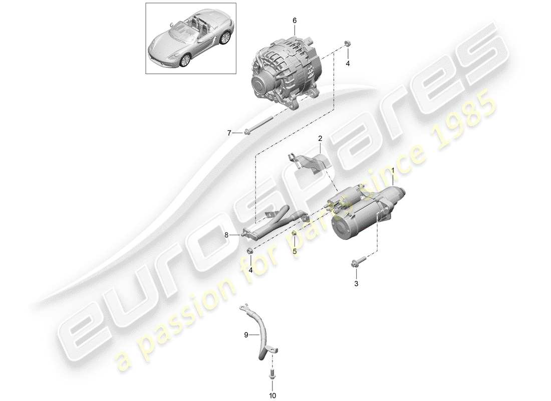 porsche 718 boxster (2017) starter part diagram