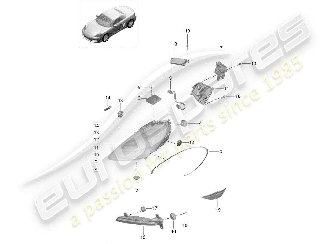porsche 718 boxster (2018) headlamp parts diagram
