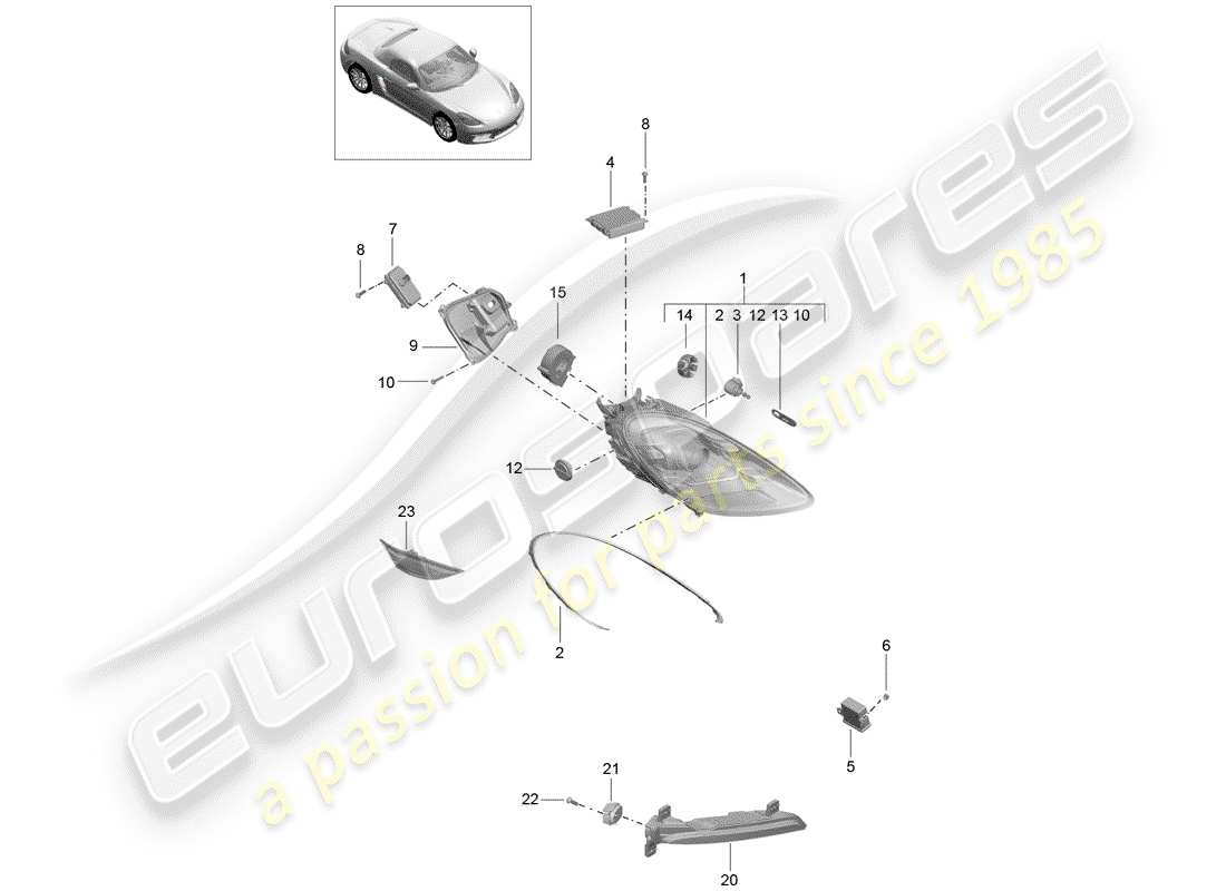 porsche 718 boxster (2017) headlamp part diagram