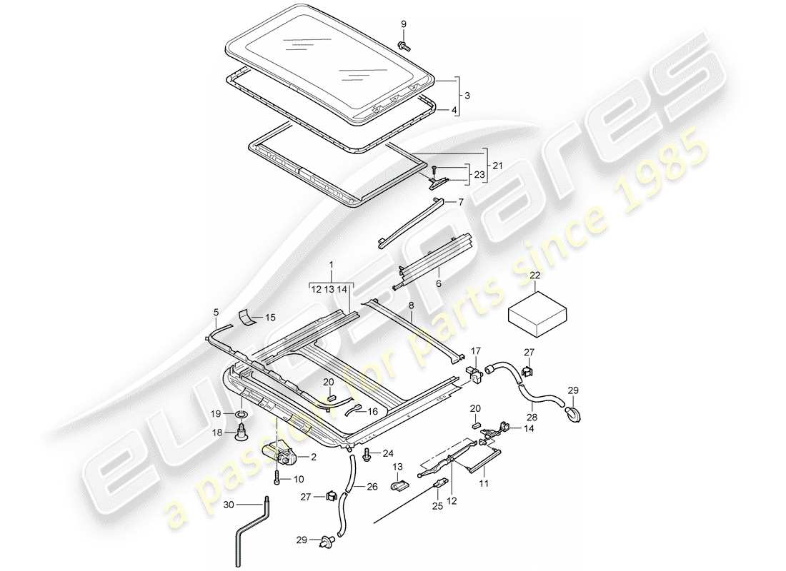 porsche cayenne (2009) sunroof part diagram