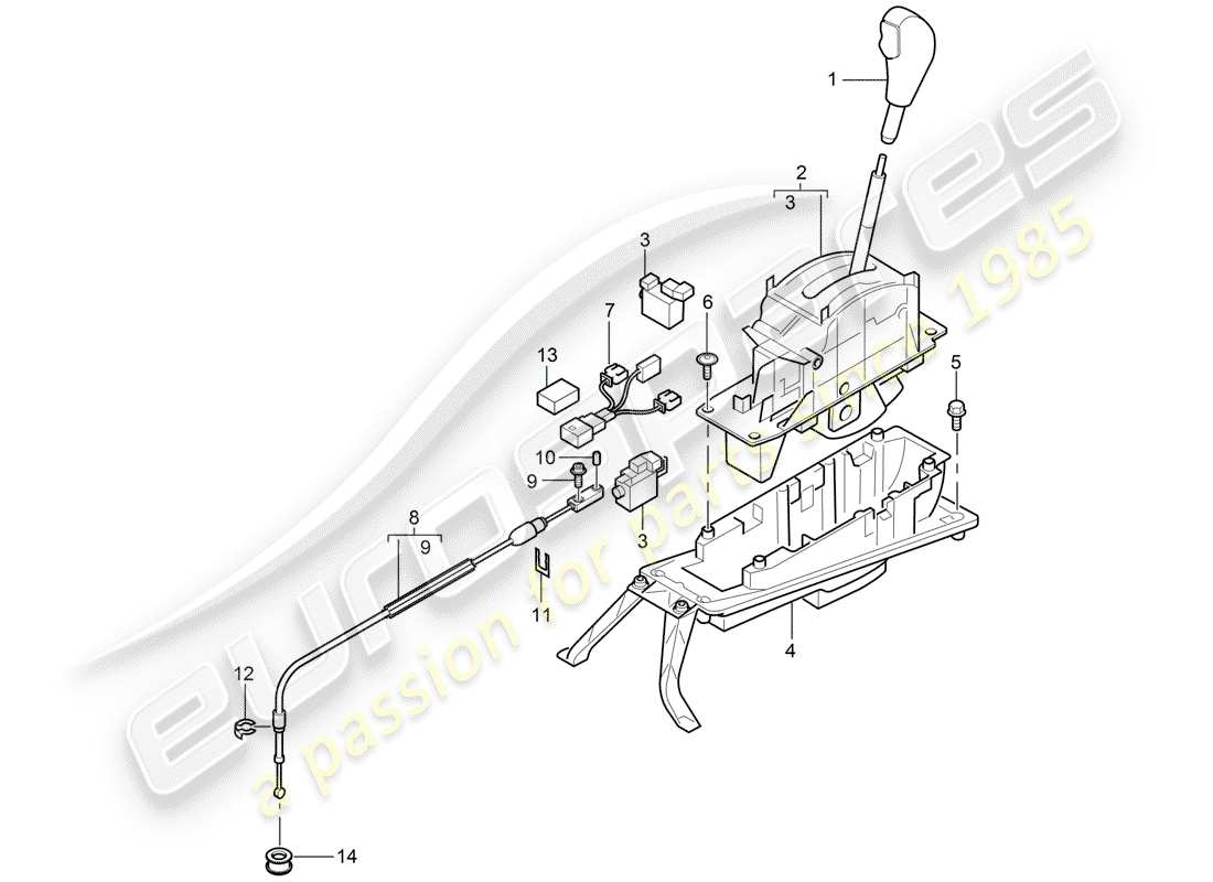 porsche cayenne (2008) selector lever part diagram