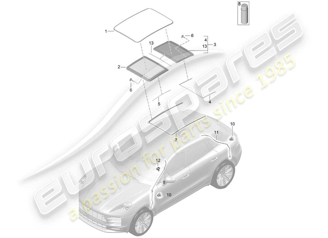 porsche macan (2020) glass roof part diagram