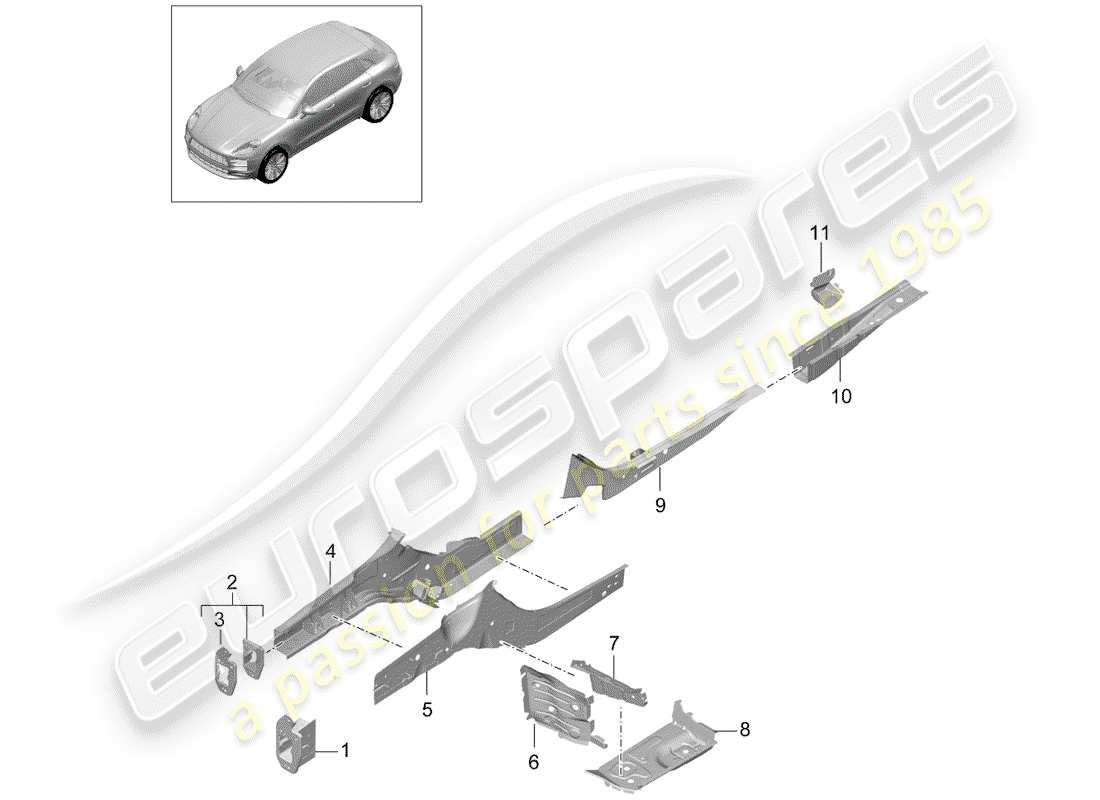 porsche macan (2020) front end part diagram