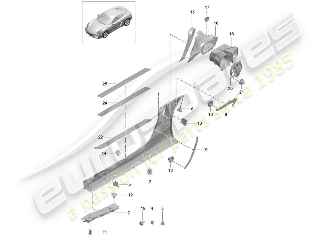 porsche cayman 981 (2014) side member trim parts diagram