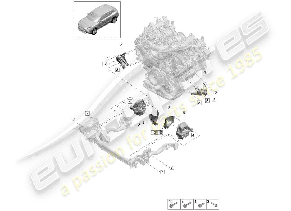 porsche macan (2019) engine lifting tackle parts diagram