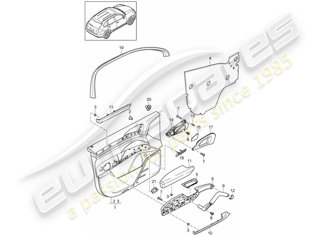 porsche cayenne e2 (2012) door panel part diagram