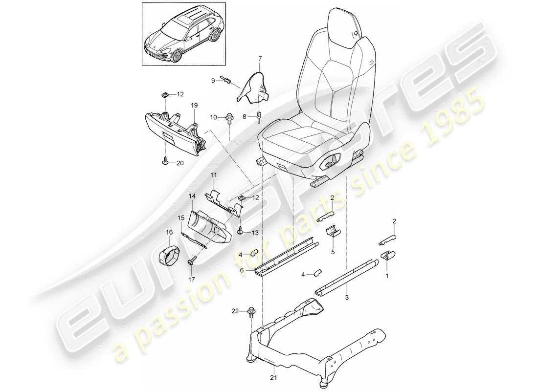 porsche cayenne e2 (2012) front seat part diagram