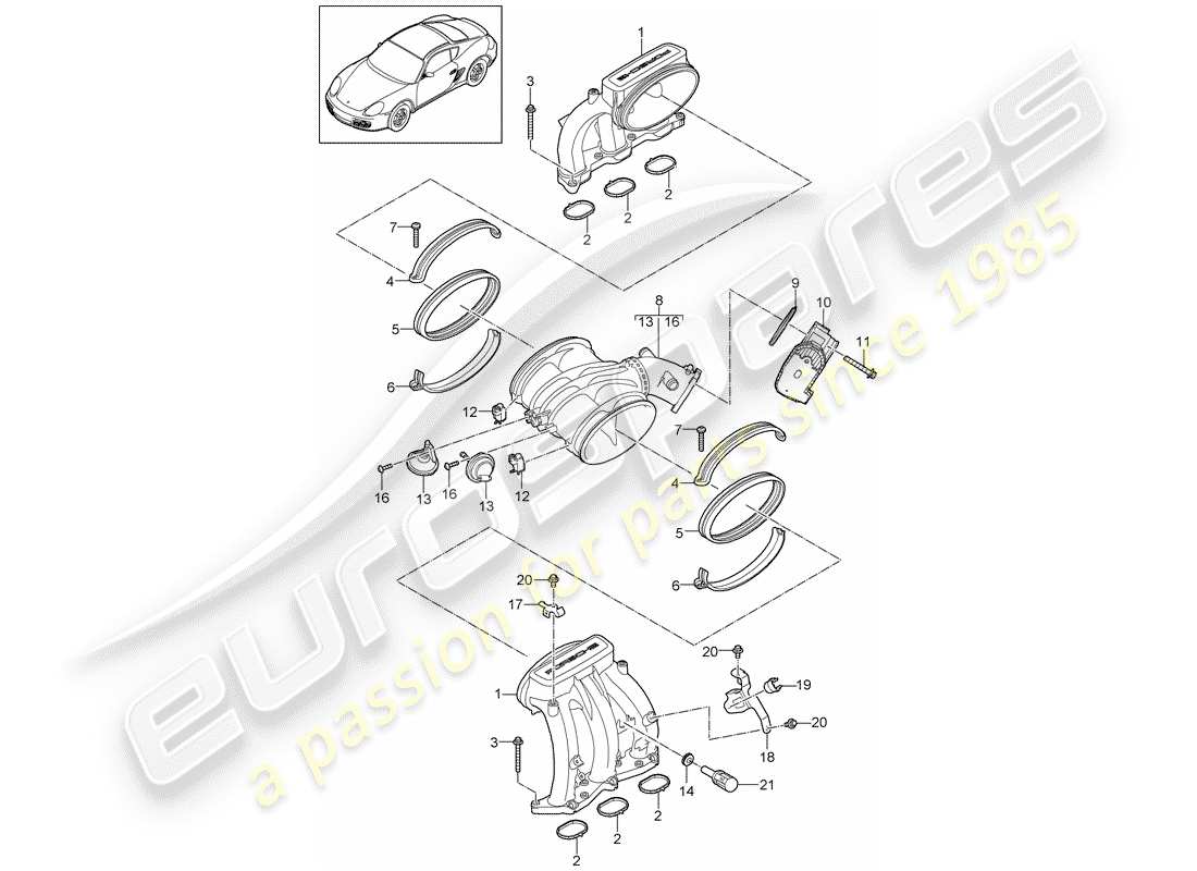 porsche cayman 987 (2009) intake air distributor parts diagram