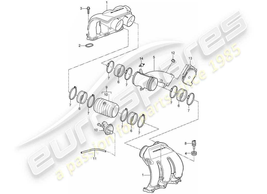 porsche cayman 987 (2008) intake air distributor parts diagram