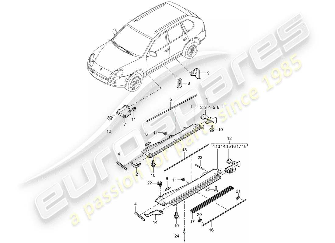 porsche cayenne (2008) trims part diagram