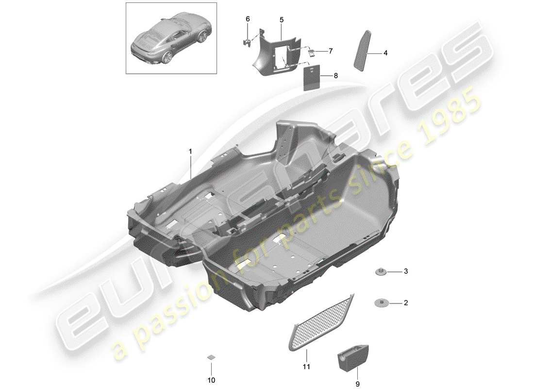 porsche 991 t/gt2rs floor cover part diagram