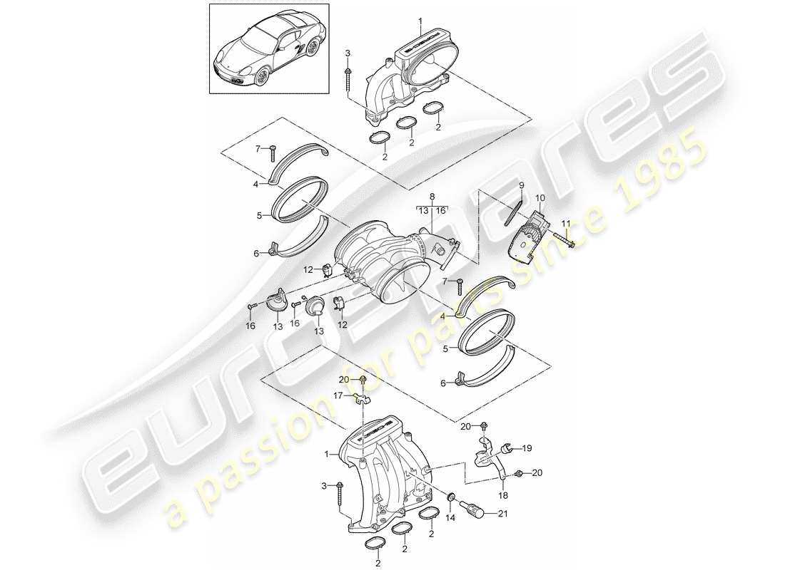 porsche cayman 987 (2010) intake air distributor parts diagram