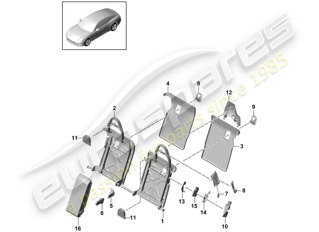 porsche panamera 971 (2017) back seat backrest part diagram