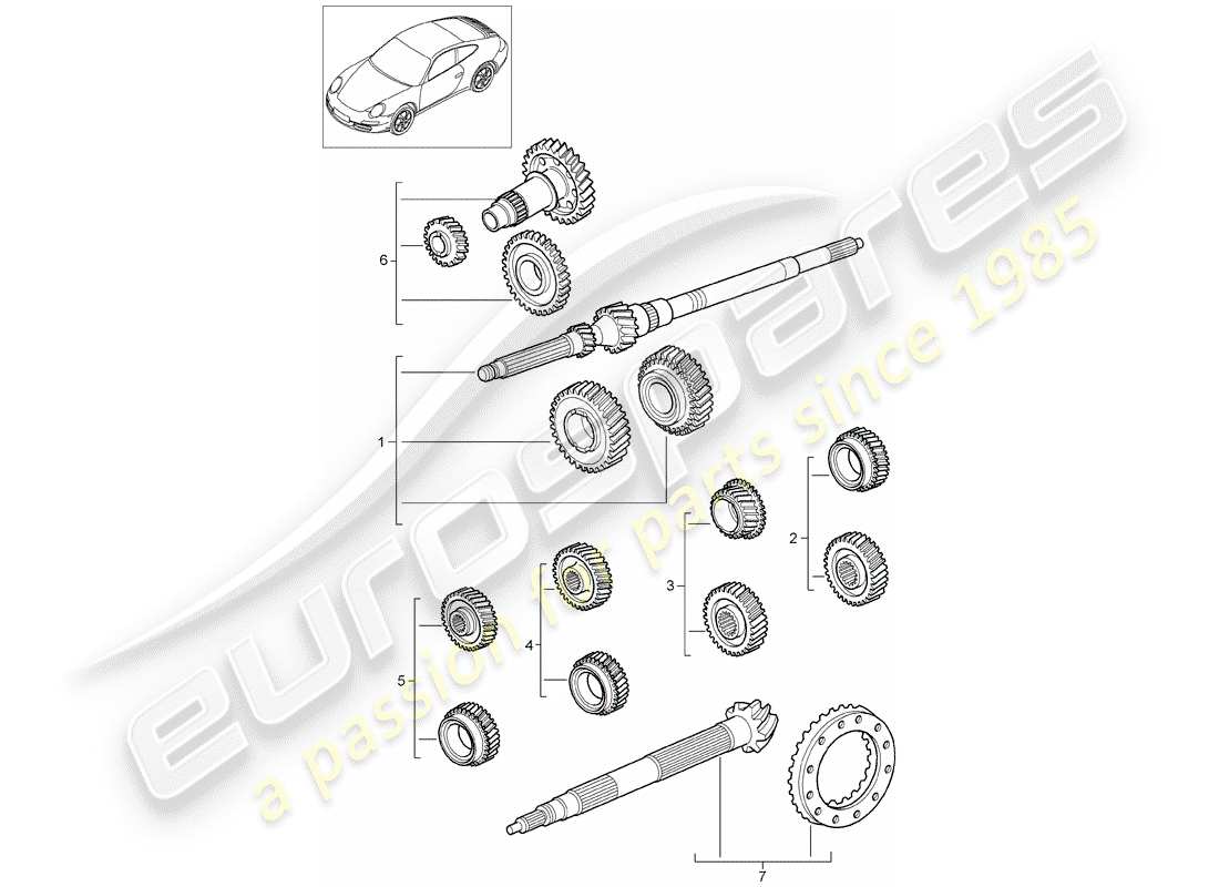 porsche 997 gen. 2 (2011) gear wheel sets part diagram