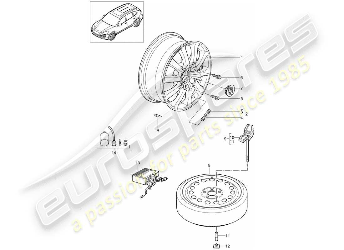 porsche cayenne e2 (2012) wheels parts diagram