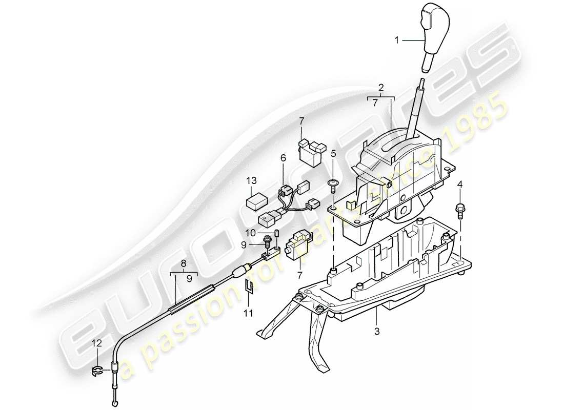 porsche cayenne (2003) selector lever part diagram