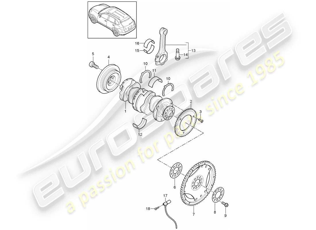 porsche cayenne e2 (2018) crankshaft part diagram