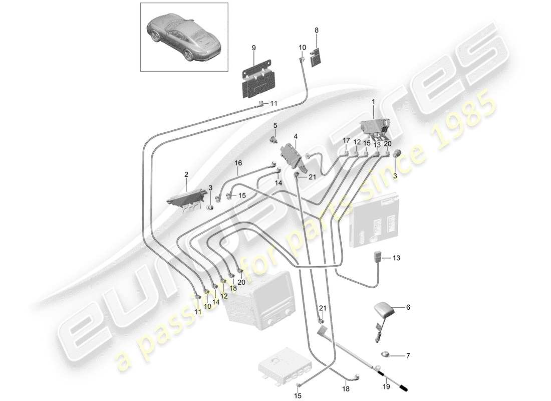 porsche 991 (2013) antenna booster parts diagram