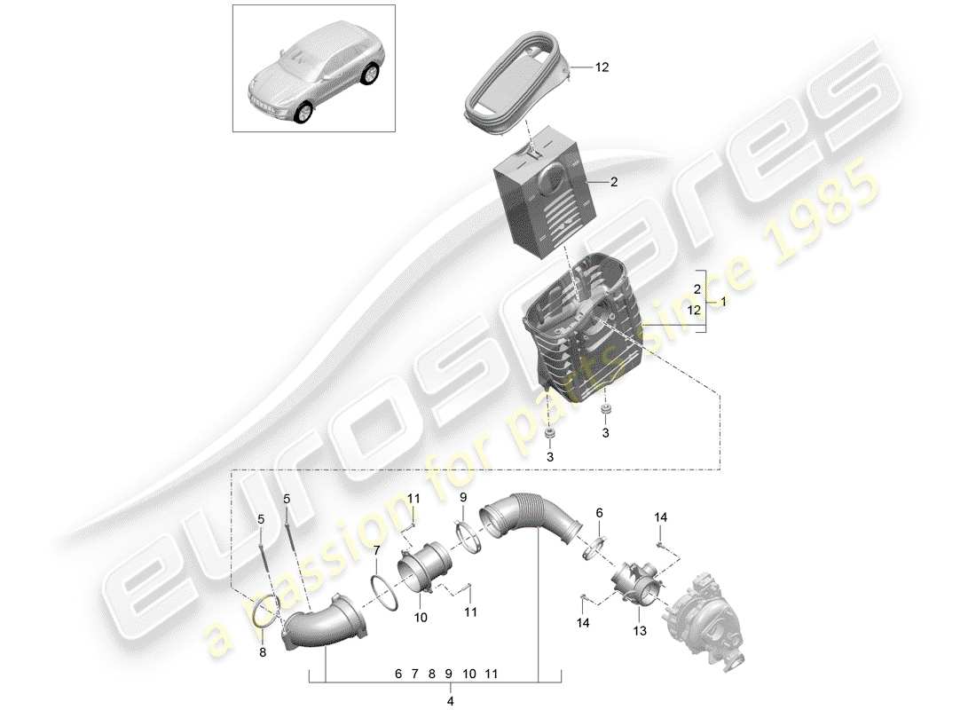 porsche macan (2014) air cleaner with connecting part diagram