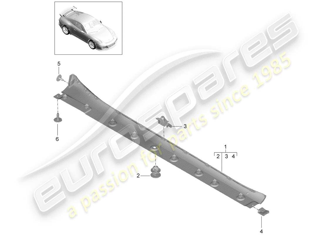 porsche 991r/gt3/rs (2019) side member trim parts diagram