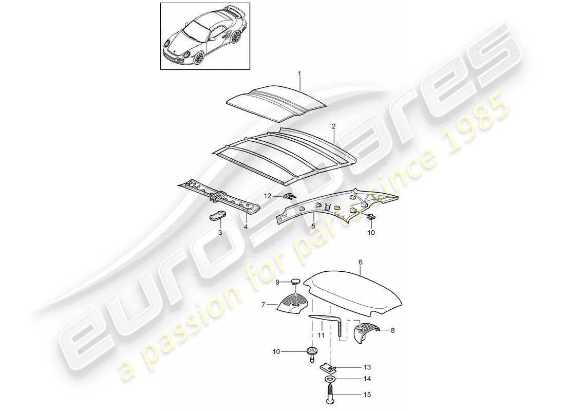 porsche 911 t/gt2rs (2012) hardtop parts diagram