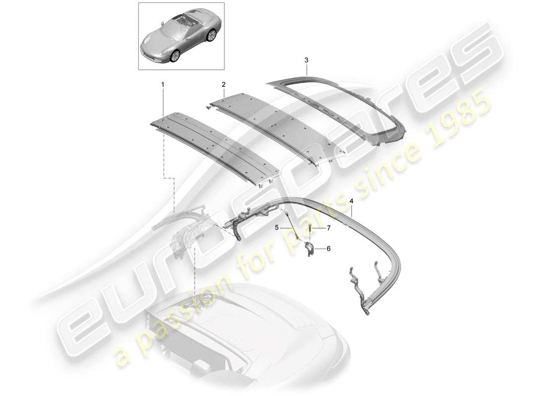 porsche 991 (2013) top frame parts diagram