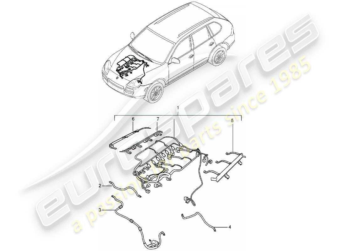 porsche cayenne (2003) harness part diagram